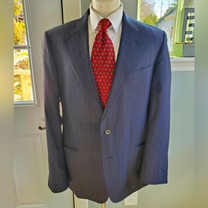 Dunhill Charcoal Gray Chalk Strip Suit Cost,40R,  unfinished sleeves